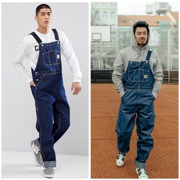 Vintage Distressed Denim Carhartt Men’s Bib Overalls Grunge Streetwear - Picture 1 of 14